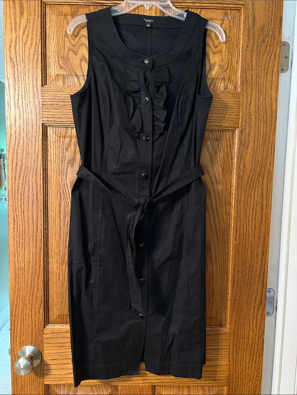 Talbots Black Sleeveless Button-Front Ruffle Midi Dress